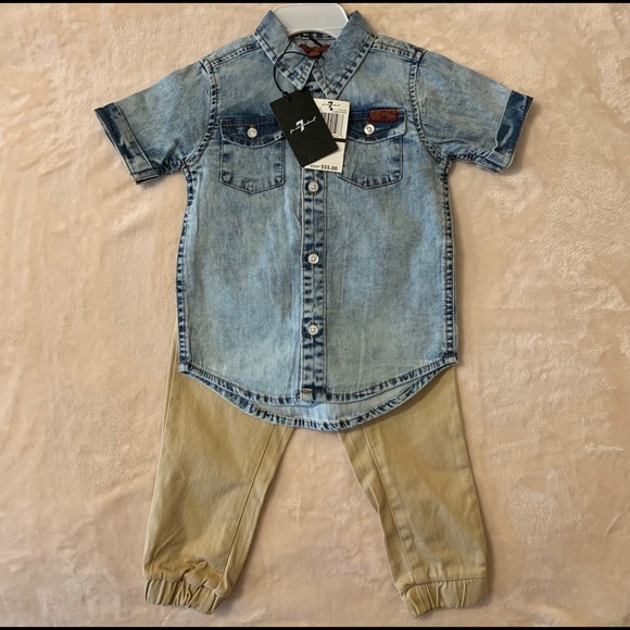7 For All Mankind Other - NWT 7 For All Mankind Boys Button Shirt Pants Set